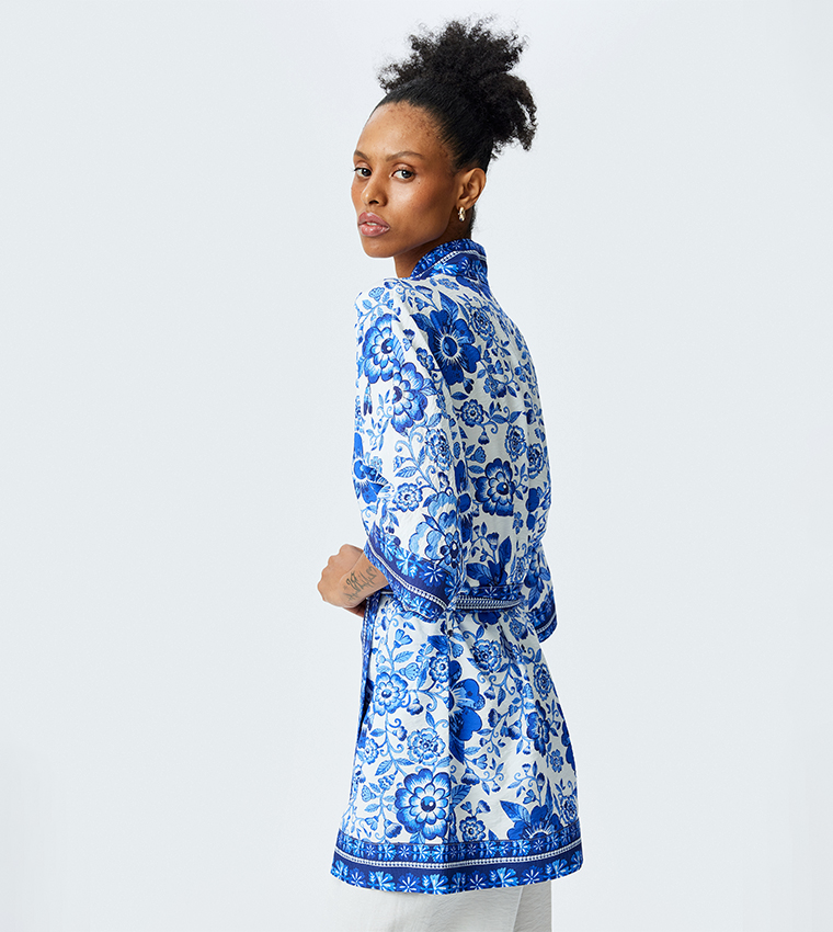 Floral Patterned 3/4 Sleeves Kimono