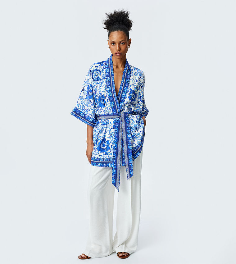 Floral Patterned 3/4 Sleeves Kimono