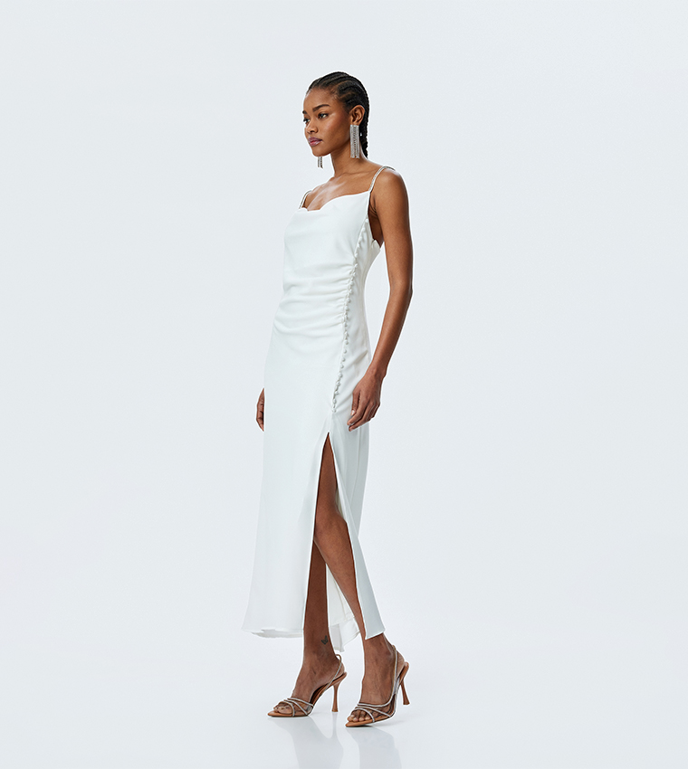 Cowl Neck Ruched Midaxi Dress