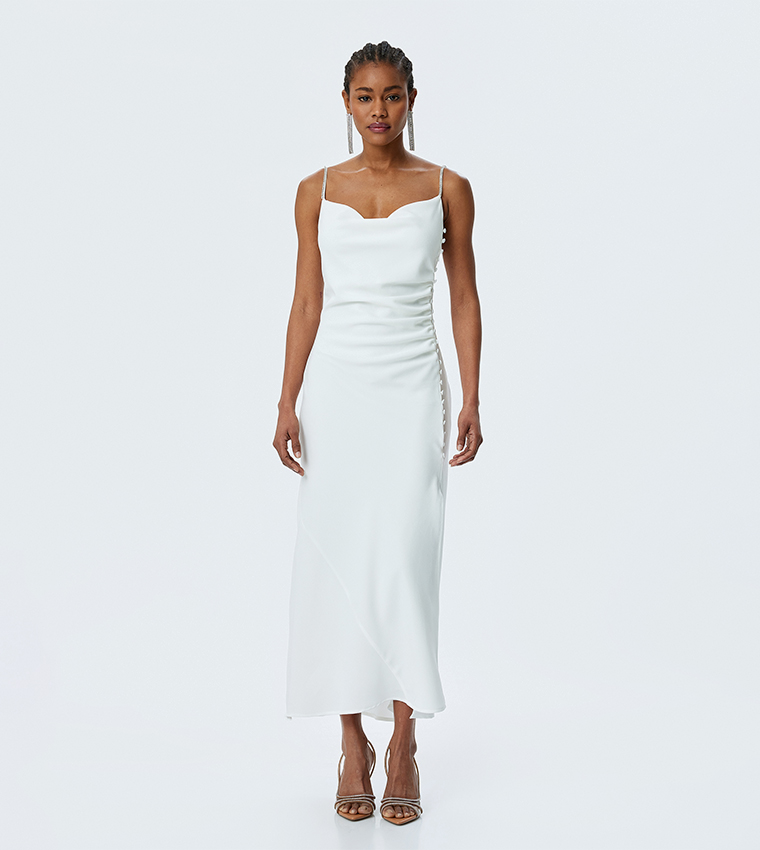 Cowl Neck Ruched Midaxi Dress