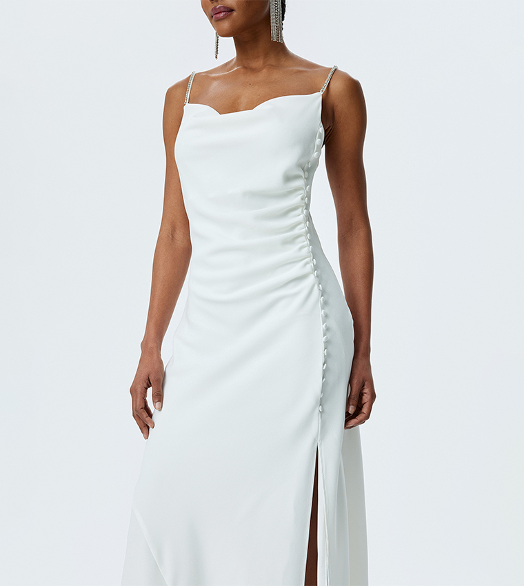 Cowl Neck Ruched Midaxi Dress