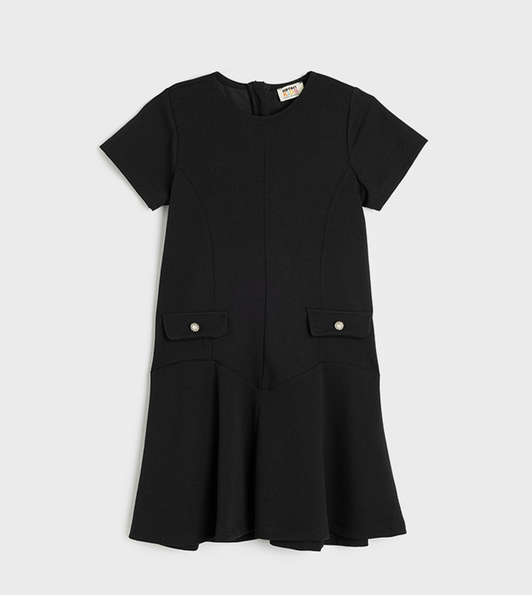Solid Short Sleeves A-Line Dress