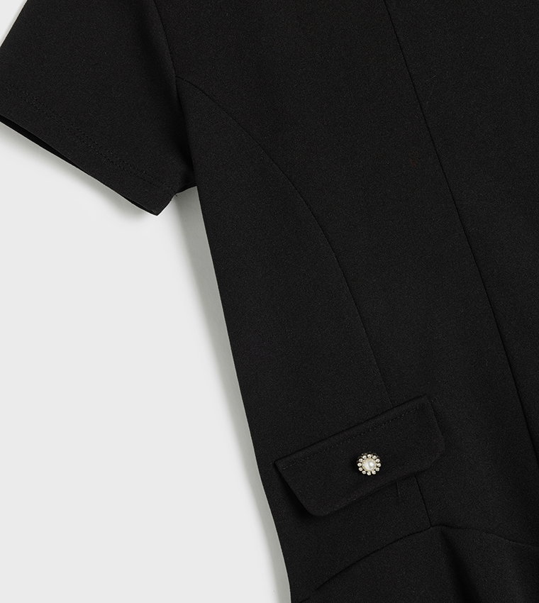 Solid Short Sleeves A-Line Dress