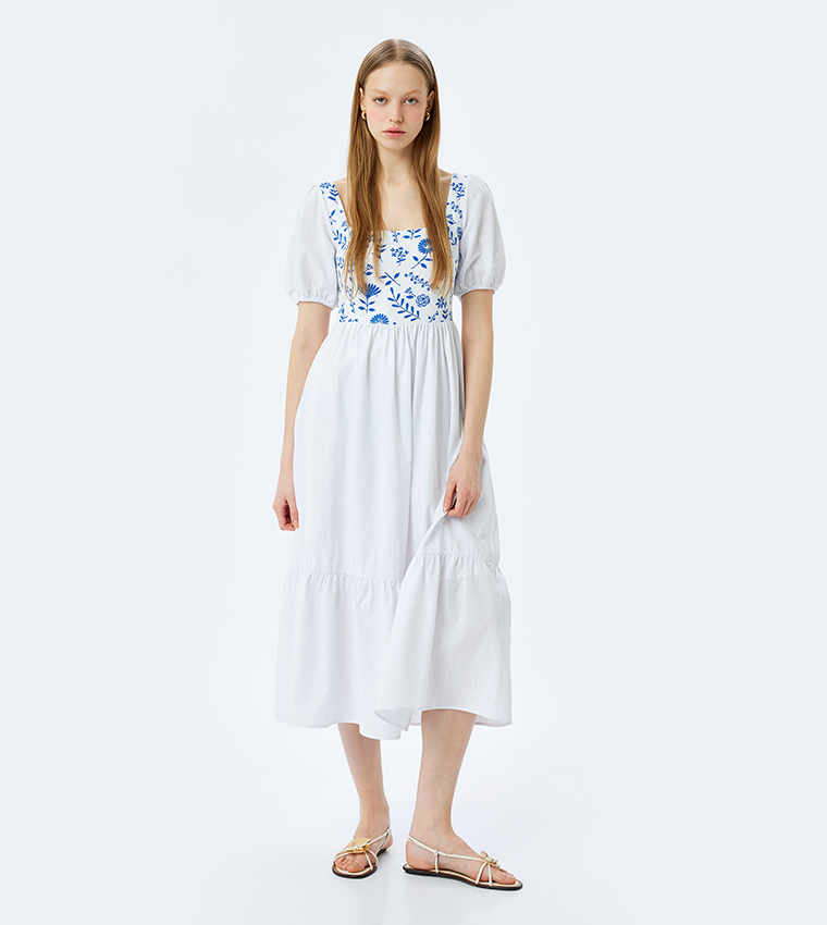 Printed Short Sleeves Maxi Dress