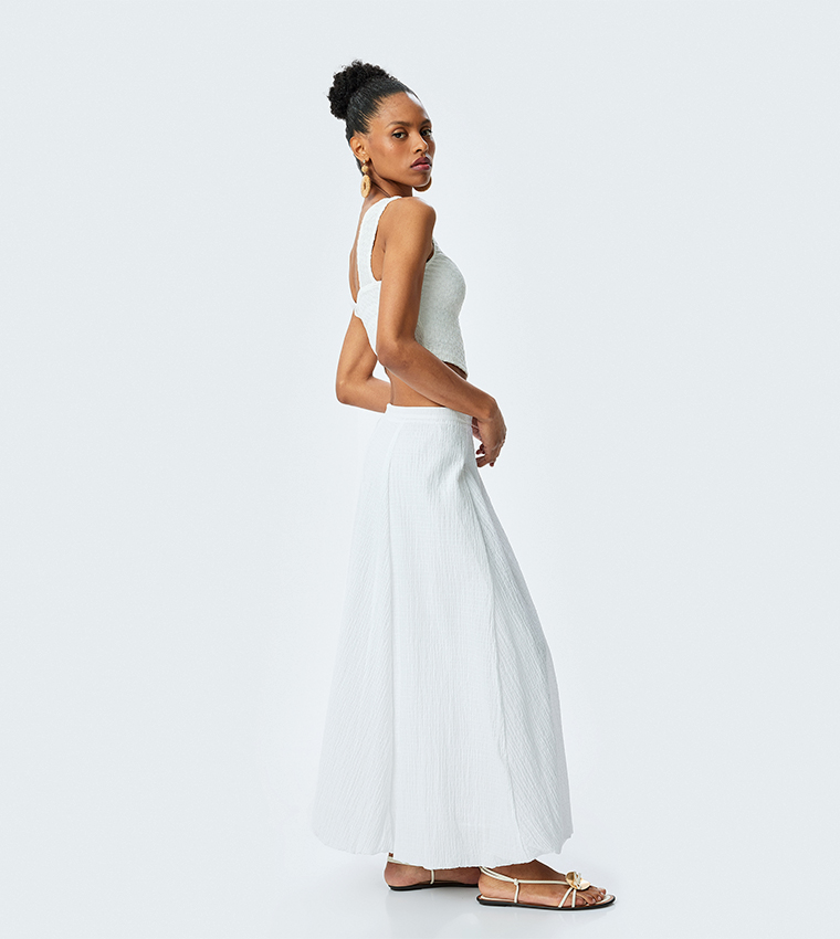 Textured Elastic Waist Maxi Skirt