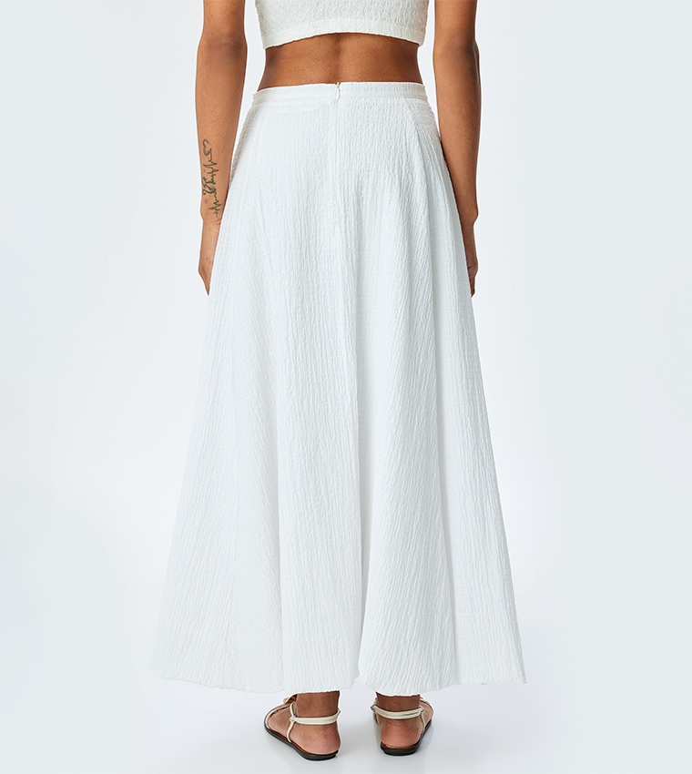 Textured Elastic Waist Maxi Skirt