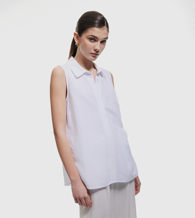 Solid Classic Collar Sleevesless Shirt