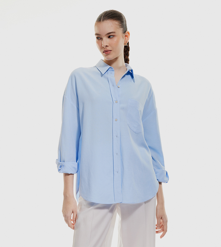 Solid Long Sleeves Linen Blend Shirt