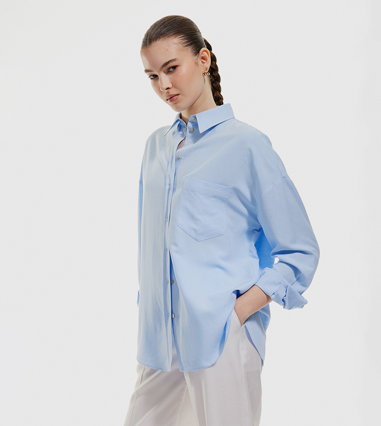 Solid Long Sleeves Linen Blend Shirt