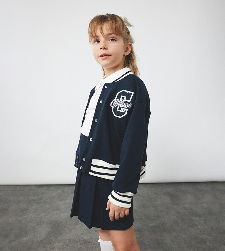 Printed Stand Collar Varsity Jacket