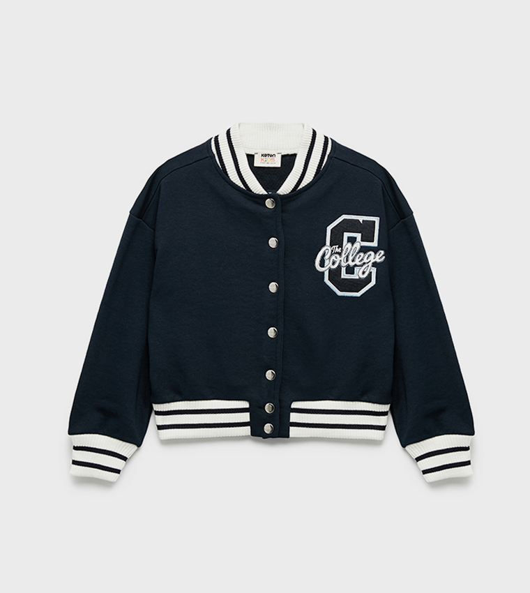 Printed Stand Collar Varsity Jacket