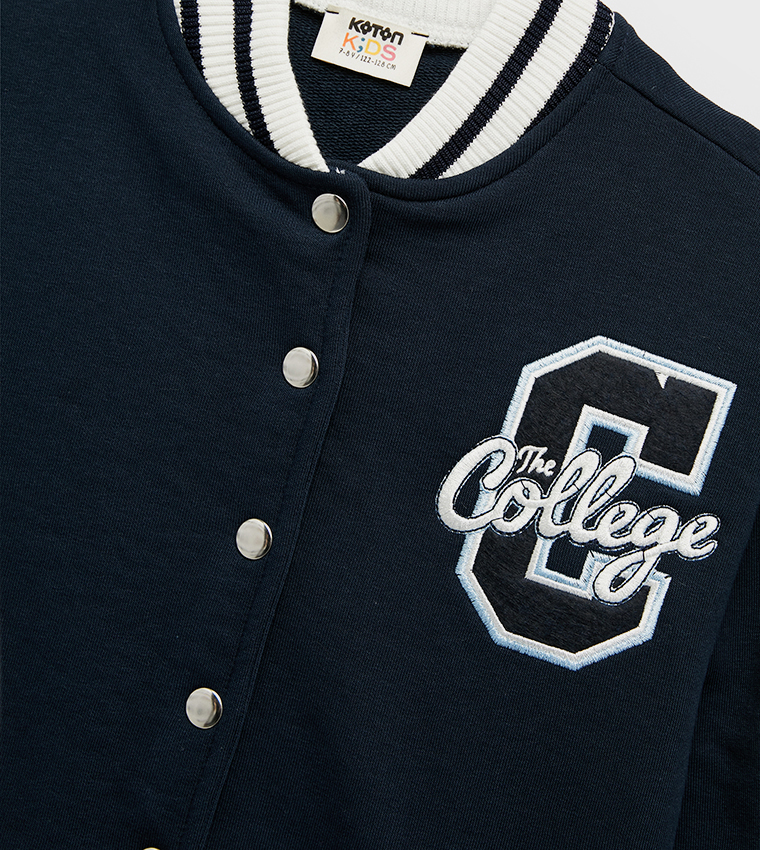 Printed Stand Collar Varsity Jacket