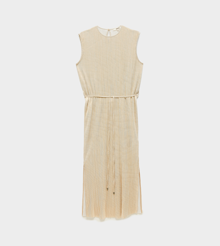 Textured Crew Neck Midi Dress