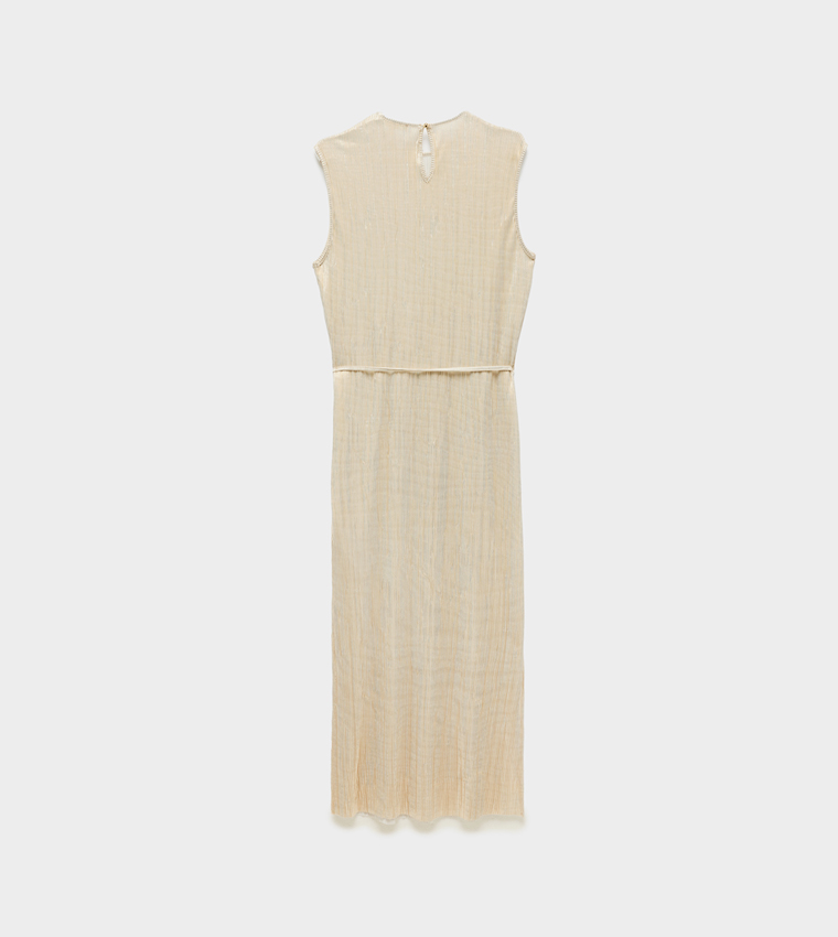 Textured Crew Neck Midi Dress