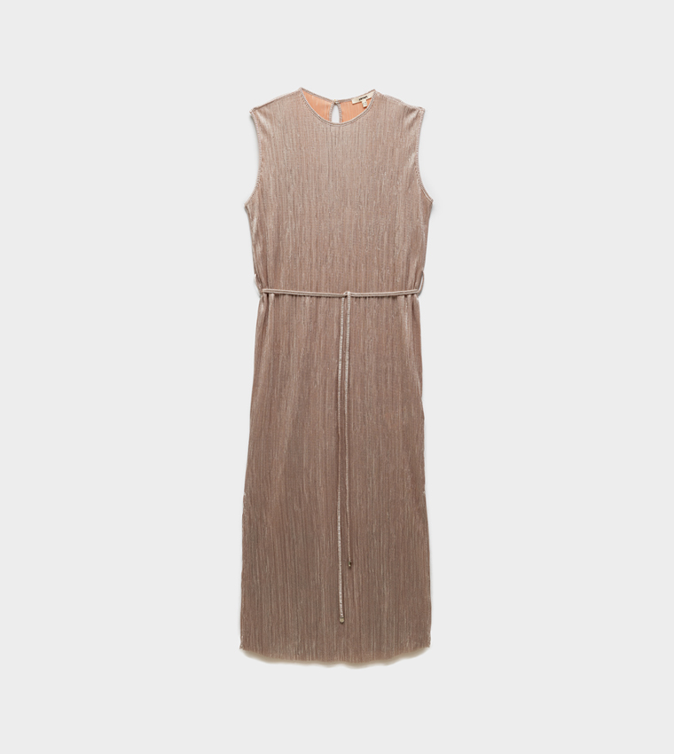 Textured Crew Neck Midi Dress