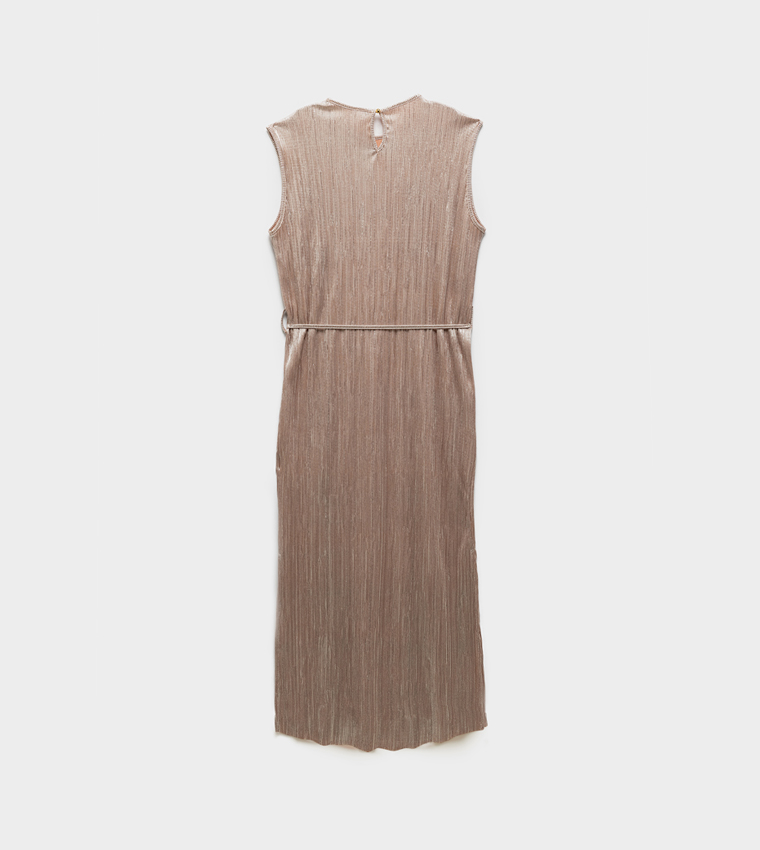 Textured Crew Neck Midi Dress
