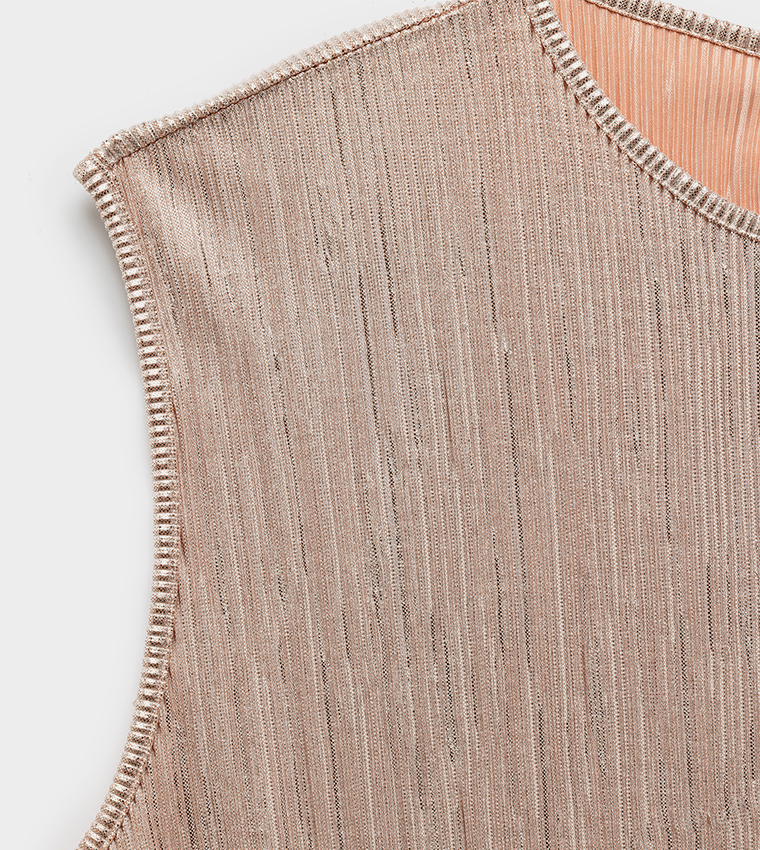 Textured Crew Neck Midi Dress