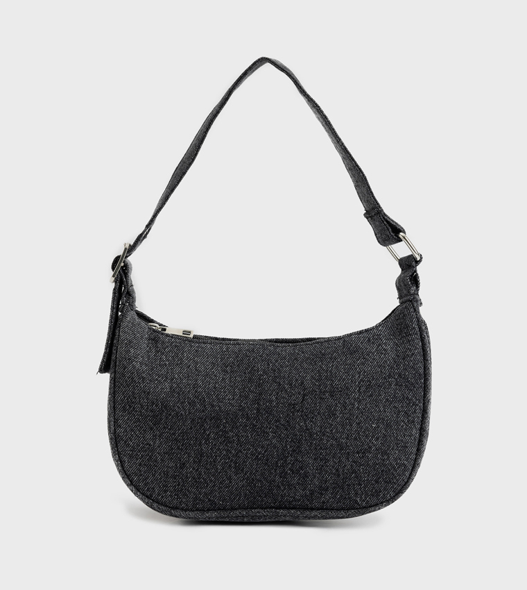 Zippered Denim Shoulder Bag