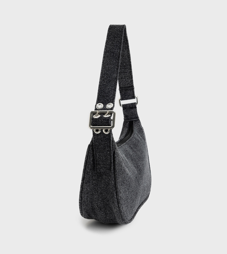 Zippered Denim Shoulder Bag