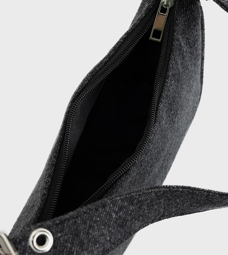 Zippered Denim Shoulder Bag