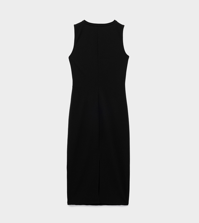 Belted Crew Neck Sleeveless Midi Dress