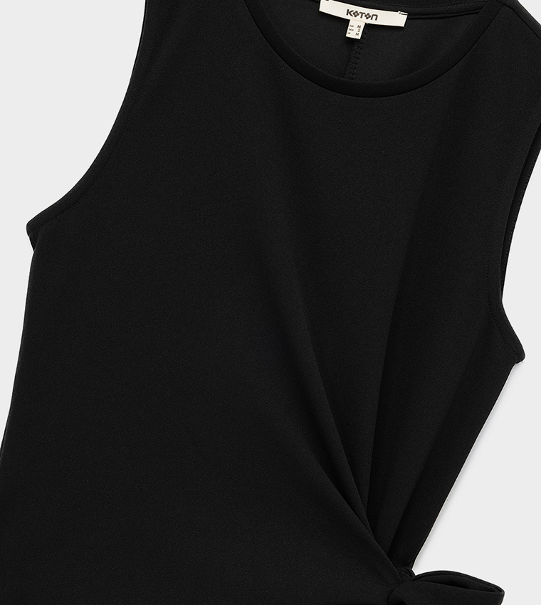 Belted Crew Neck Sleeveless Midi Dress