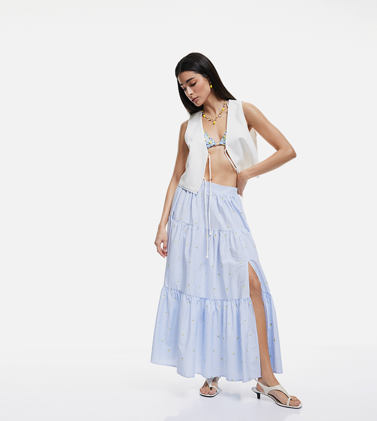 High Waist Poplin Maxi Skirt