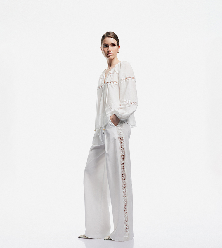 Lace Trim Wide Leg Pants