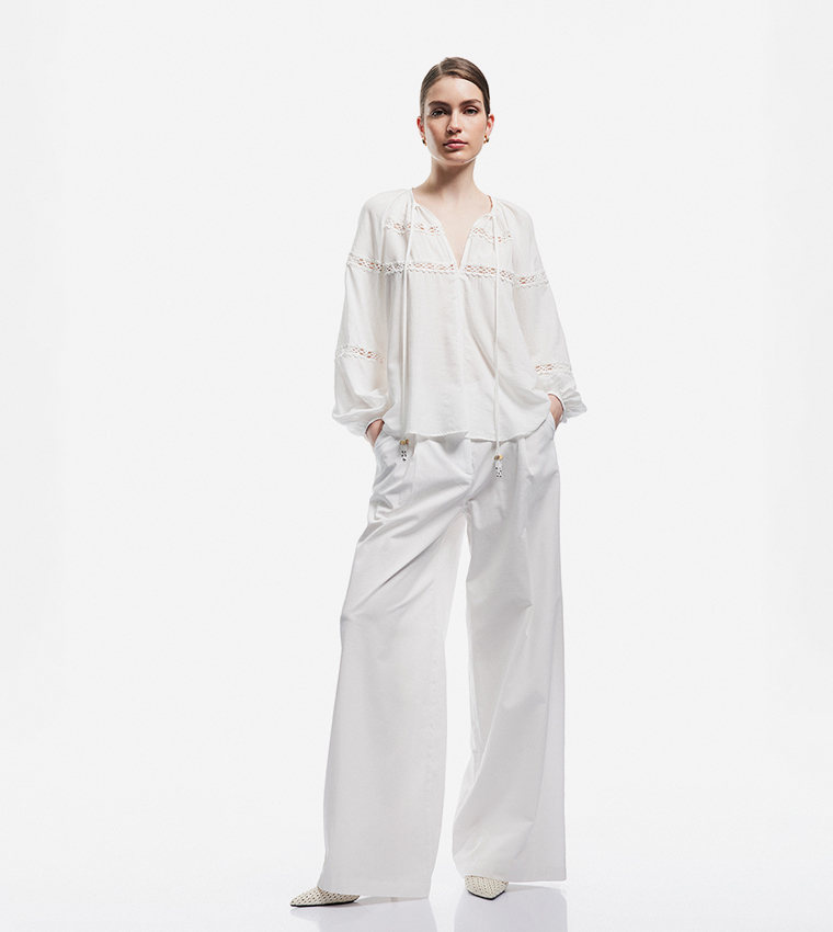 Lace Trim Wide Leg Pants