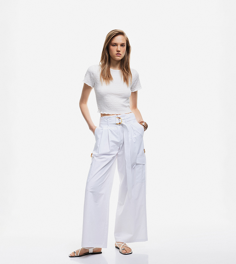 Textured Short Sleeves Crop Top