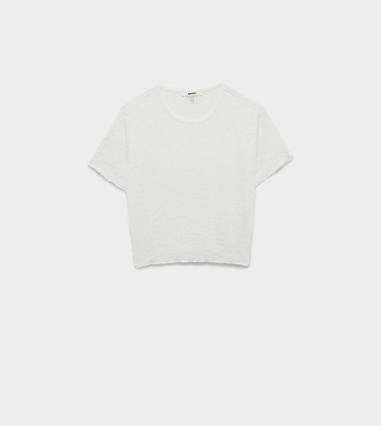 Textured Short Sleeves Crop Top