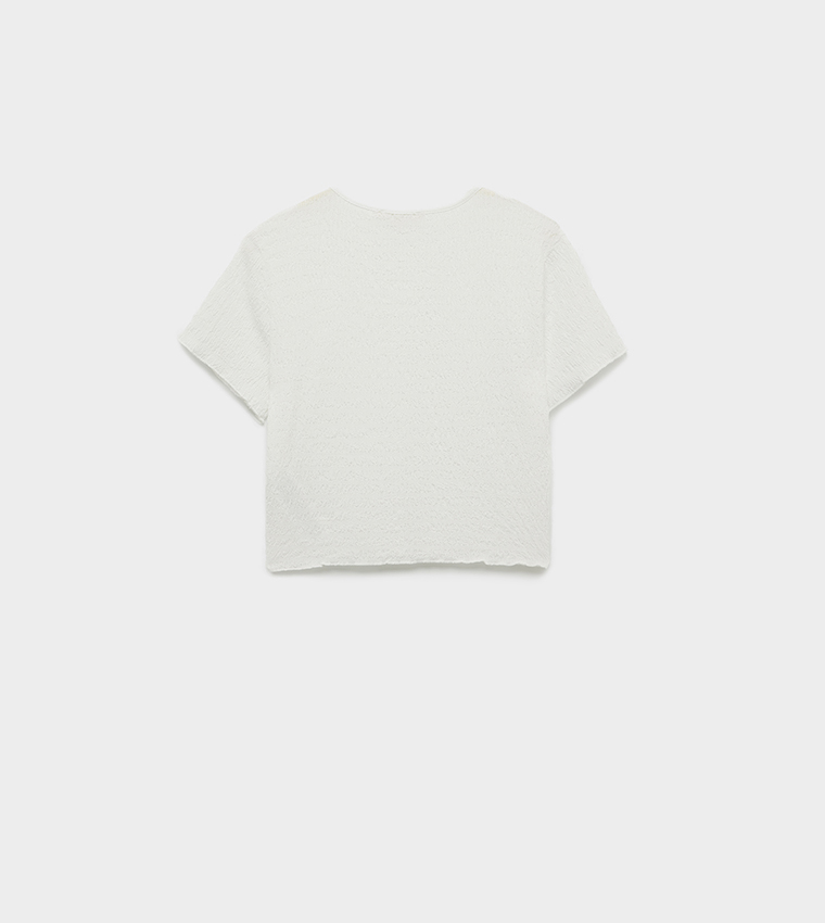 Textured Short Sleeves Crop Top