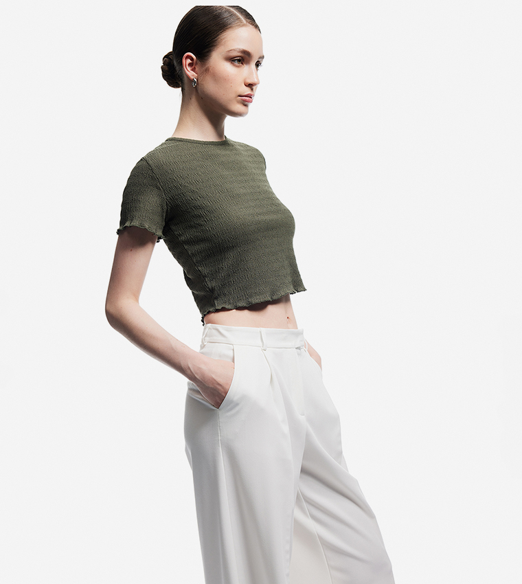Textured Short Sleeves Crop Top
