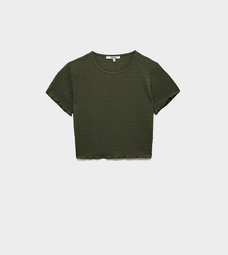 Textured Short Sleeves Crop Top