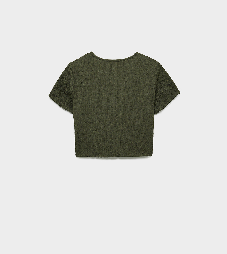 Textured Short Sleeves Crop Top