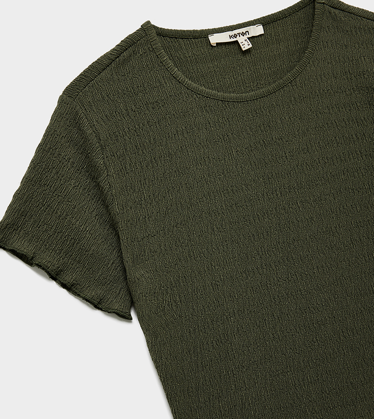 Textured Short Sleeves Crop Top