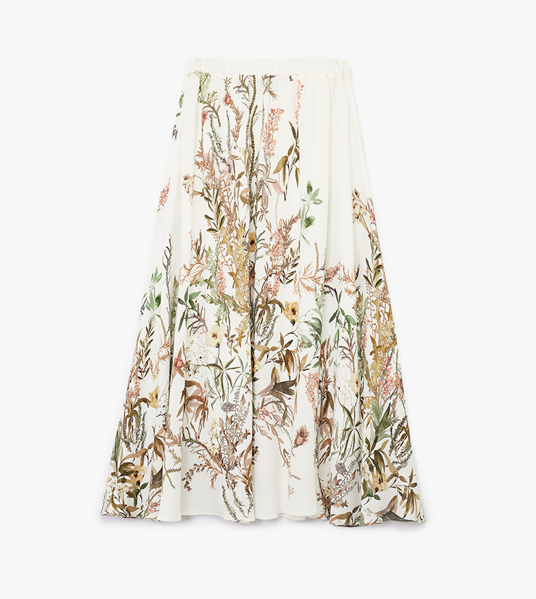 Floral Patterned Flared Maxi Skirt
