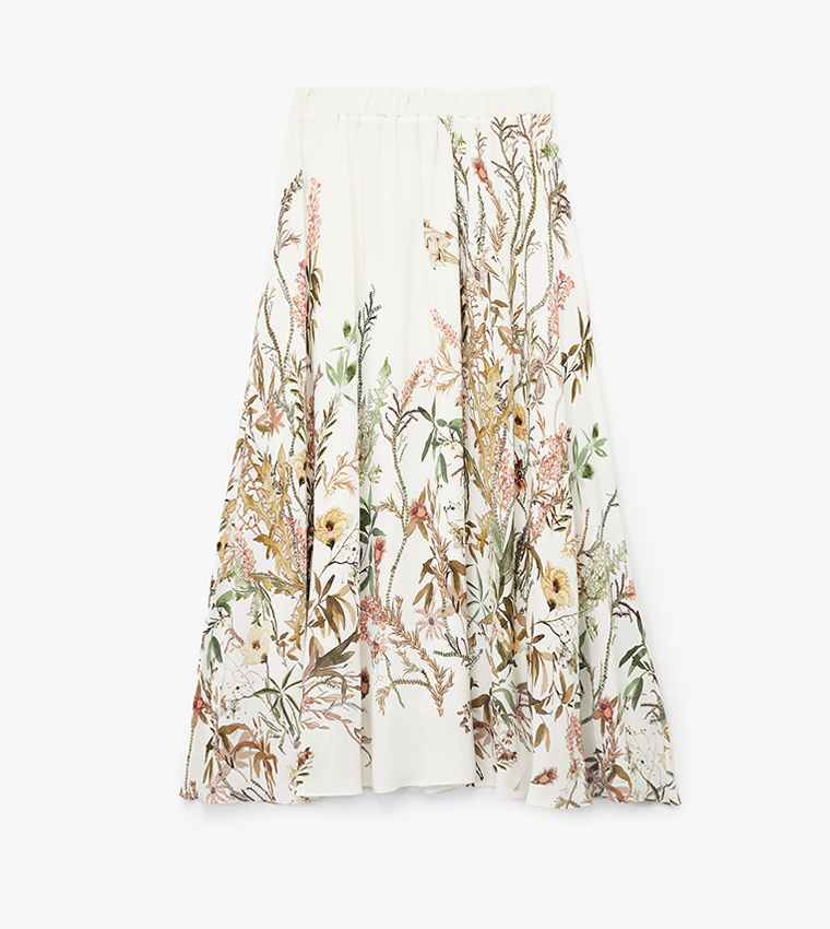 Floral Patterned Flared Maxi Skirt