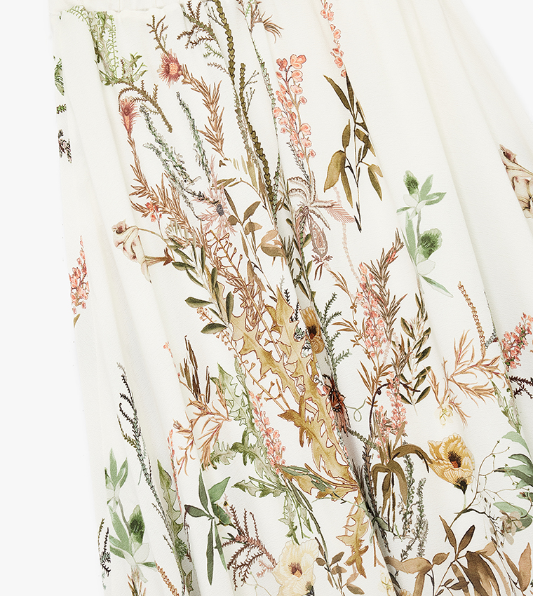 Floral Patterned Flared Maxi Skirt