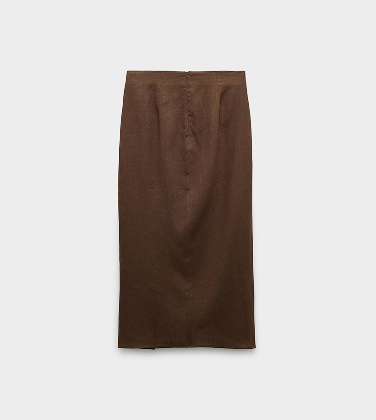 Ruched Wrap Linen Midi Skirt