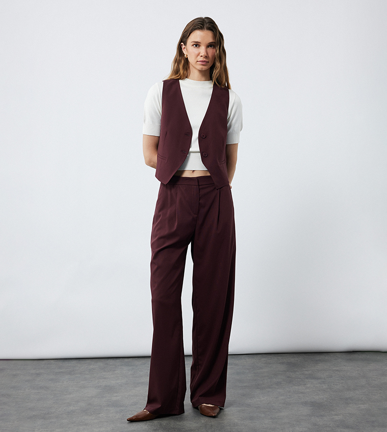 Pleat Detail Wide Leg Pants