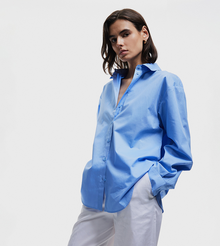 Solid Long Sleeves Oversized Shirt