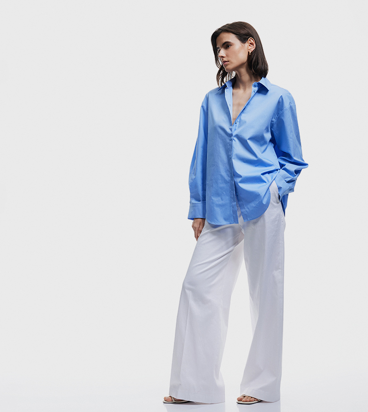 Solid Long Sleeves Oversized Shirt
