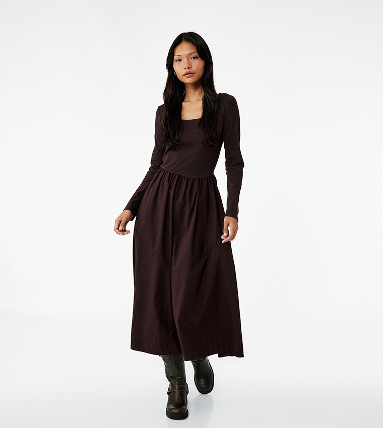 Solid Long Sleeves Maxi Dress