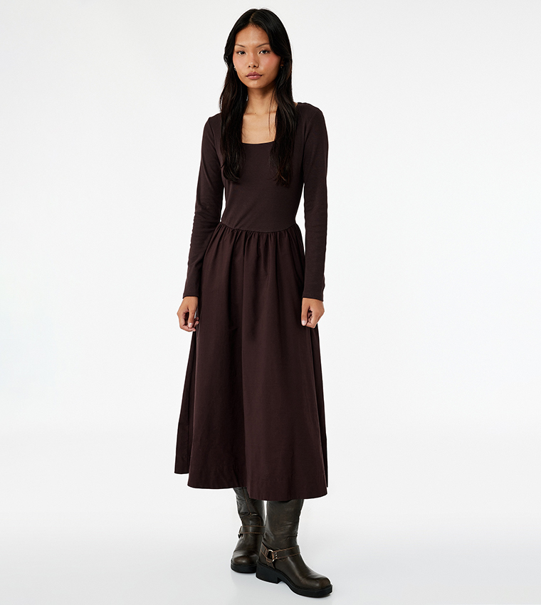 Solid Long Sleeves Maxi Dress