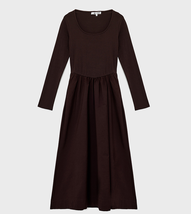 Solid Long Sleeves Maxi Dress