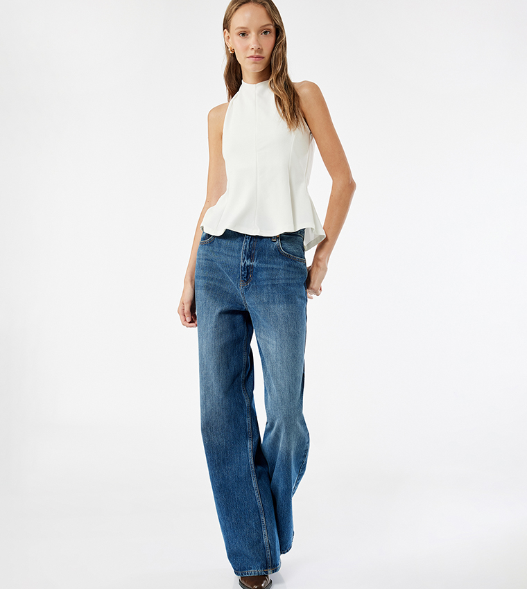 Seam Detail Halterneck Peplum Top