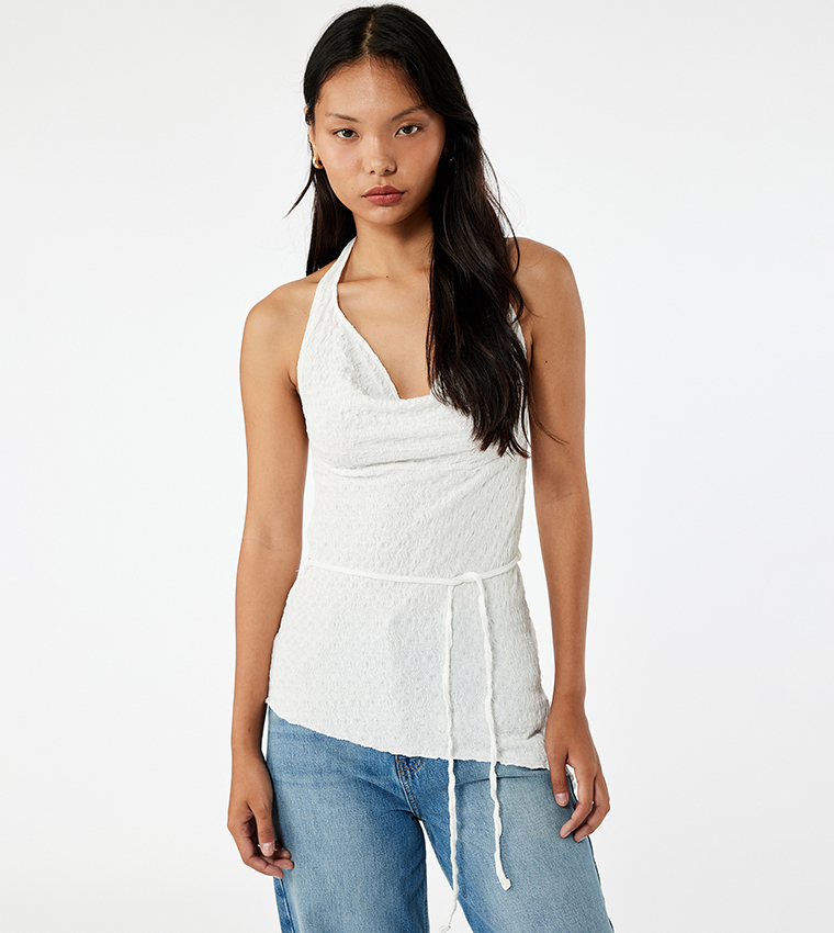 Textured Halterneck Asymmetric Top