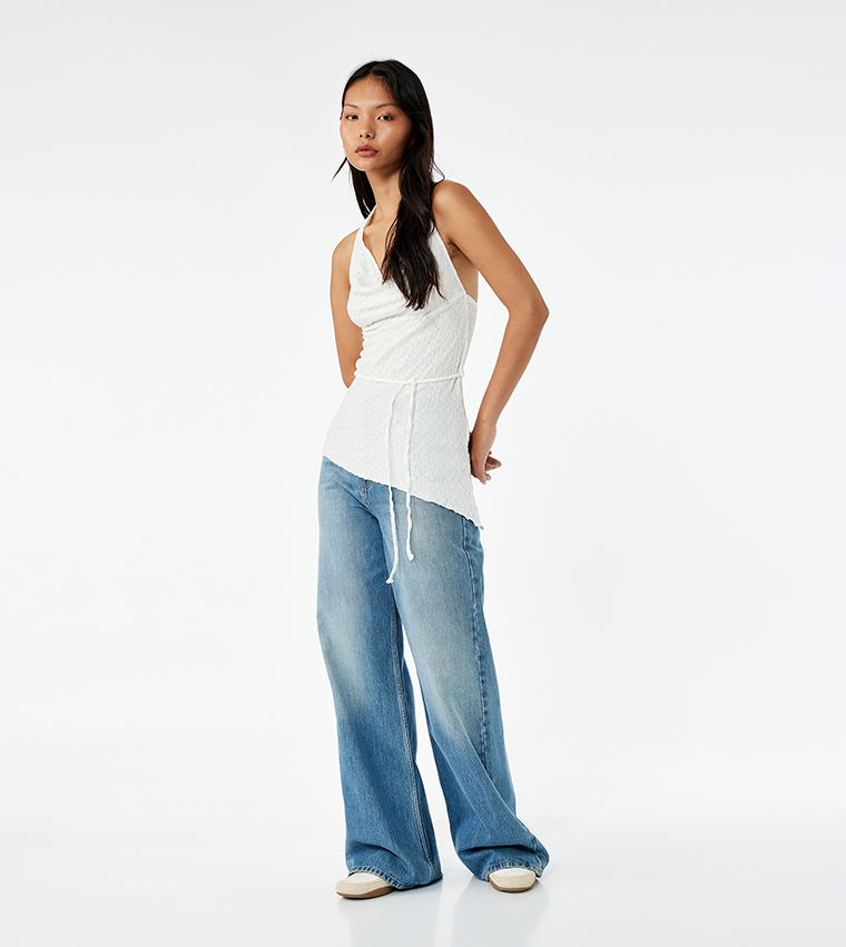 Textured Halterneck Asymmetric Top