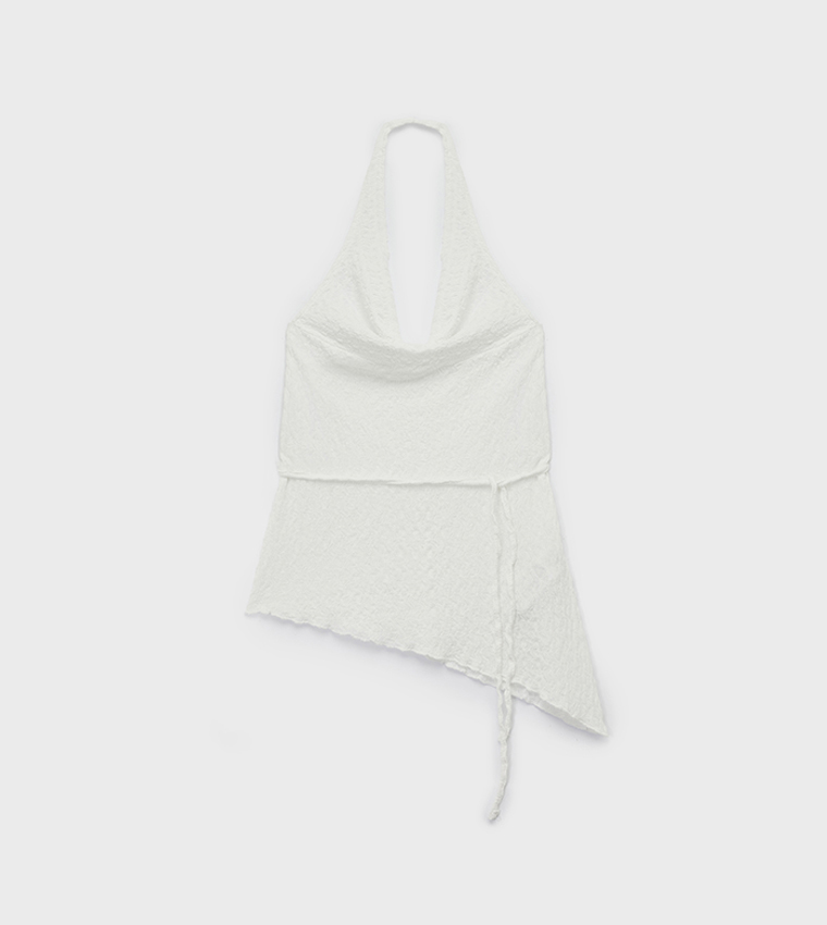 Textured Halterneck Asymmetric Top